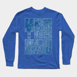 Yaounde, Cameroon City Map Typography - Blueprint Long Sleeve T-Shirt